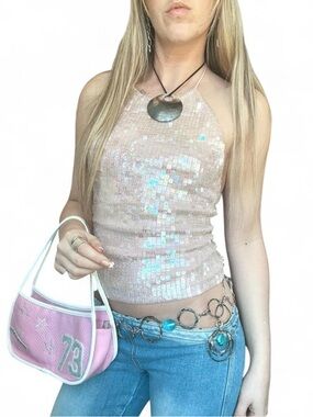 2001 RARE Vintage GAP | Pink Sequin Halter Top